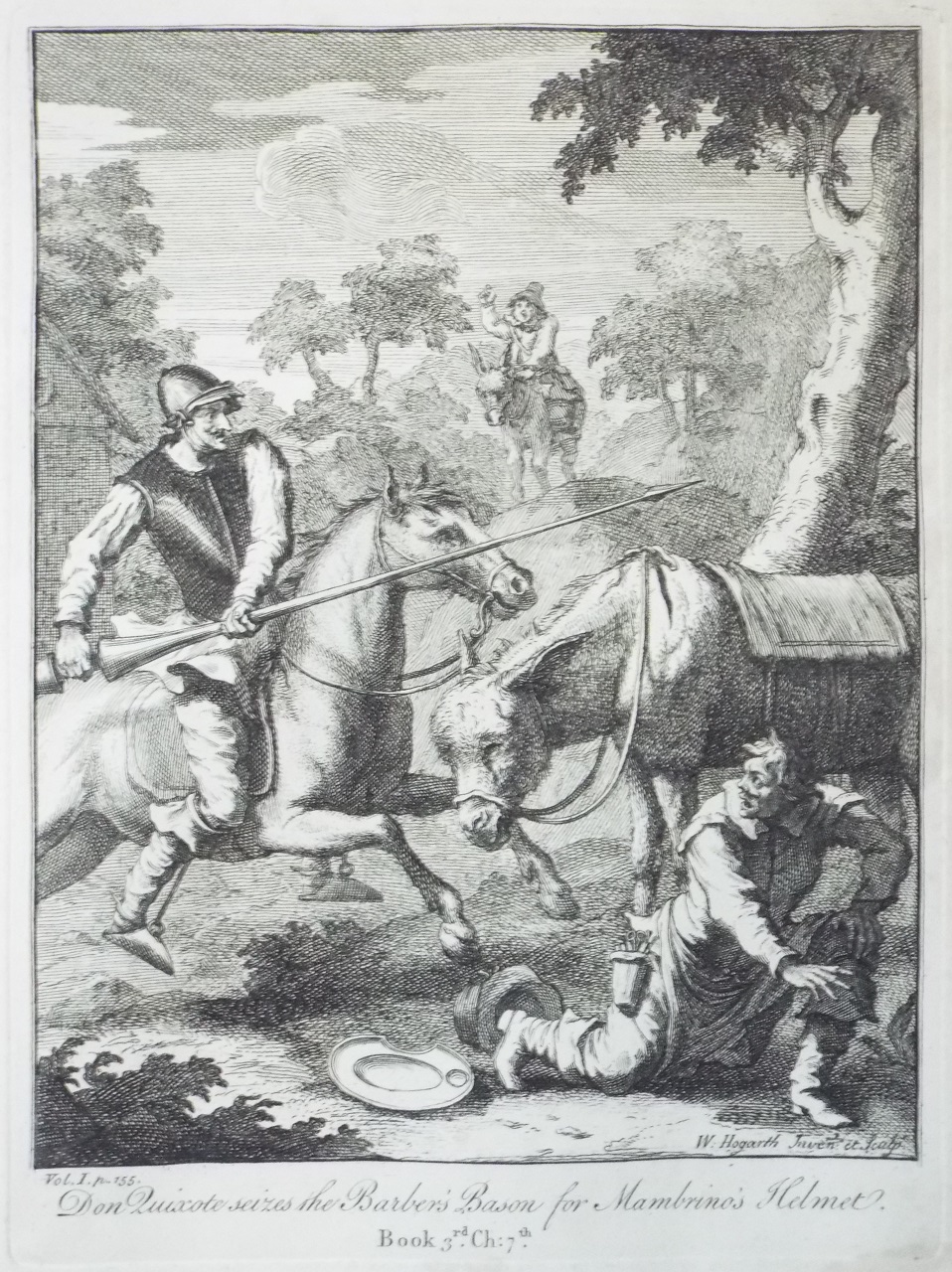 Print - Don Quixote seizes the Barber's Bason for Mambrino's Helmet. Book 3rd. Ch: 7th. - Hogarth